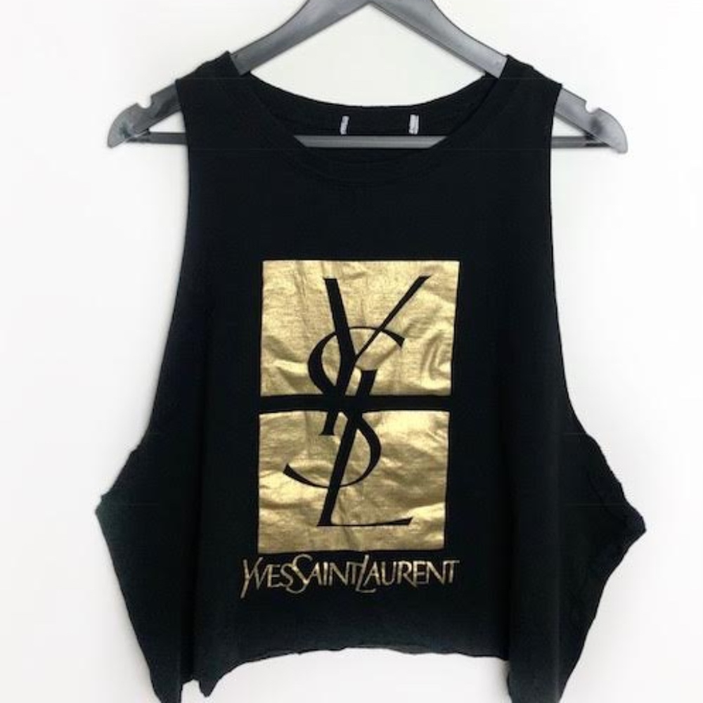 Vintage YSL Black & Gold Cropped Parody Tank